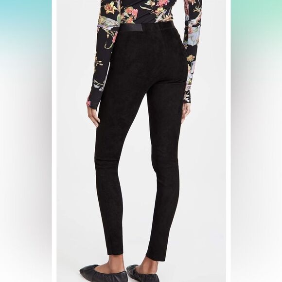 ✨ Alice + Olivia Black Lambskin Suede High-Rise Leggings Size 2 - Picture 2 of 9